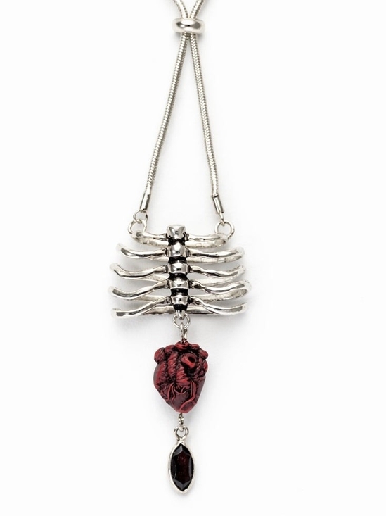 Jewelry - Sterling Silver Ribcage Pendant Necklace with Red Anatomical Heart